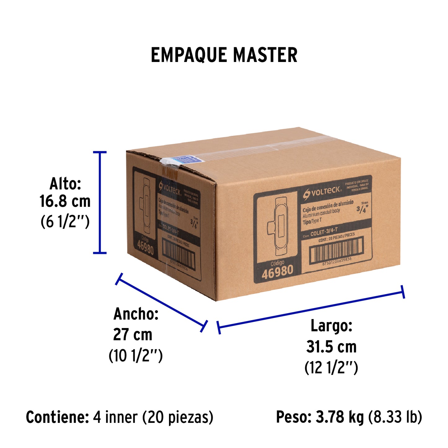 Condulet 3/4' conexión tipo T, Volteck | COLET-3/4-T | 46980