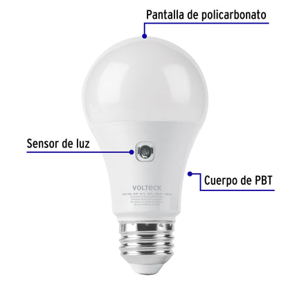 Lámpara LED tipo bulbo A19 10 W con sensor de luz, Volteck | LED-75SL | 46990