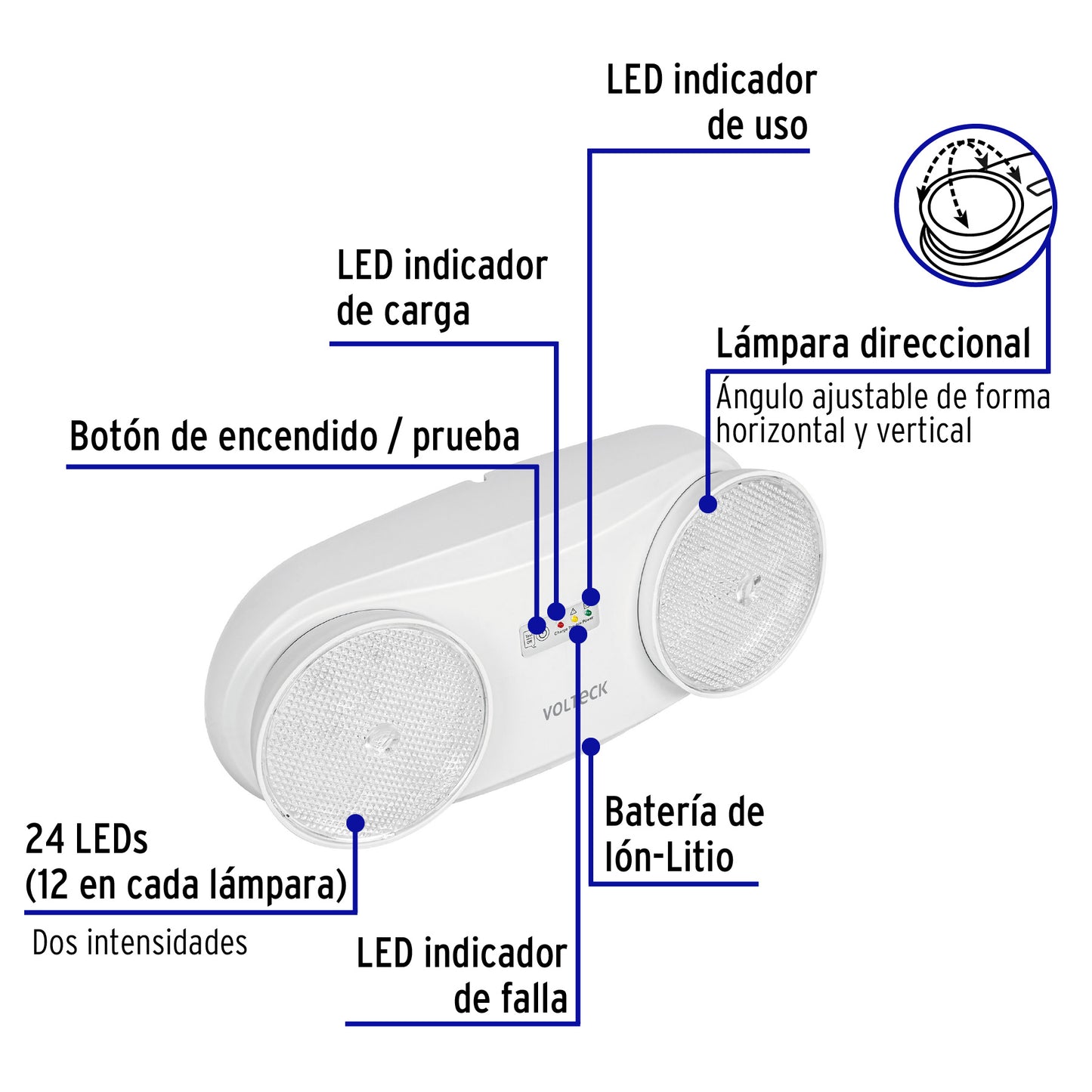 Lámpara de emergencia de 24 Leds 170 lm dirigible recargable | LAE-24D | 46992
