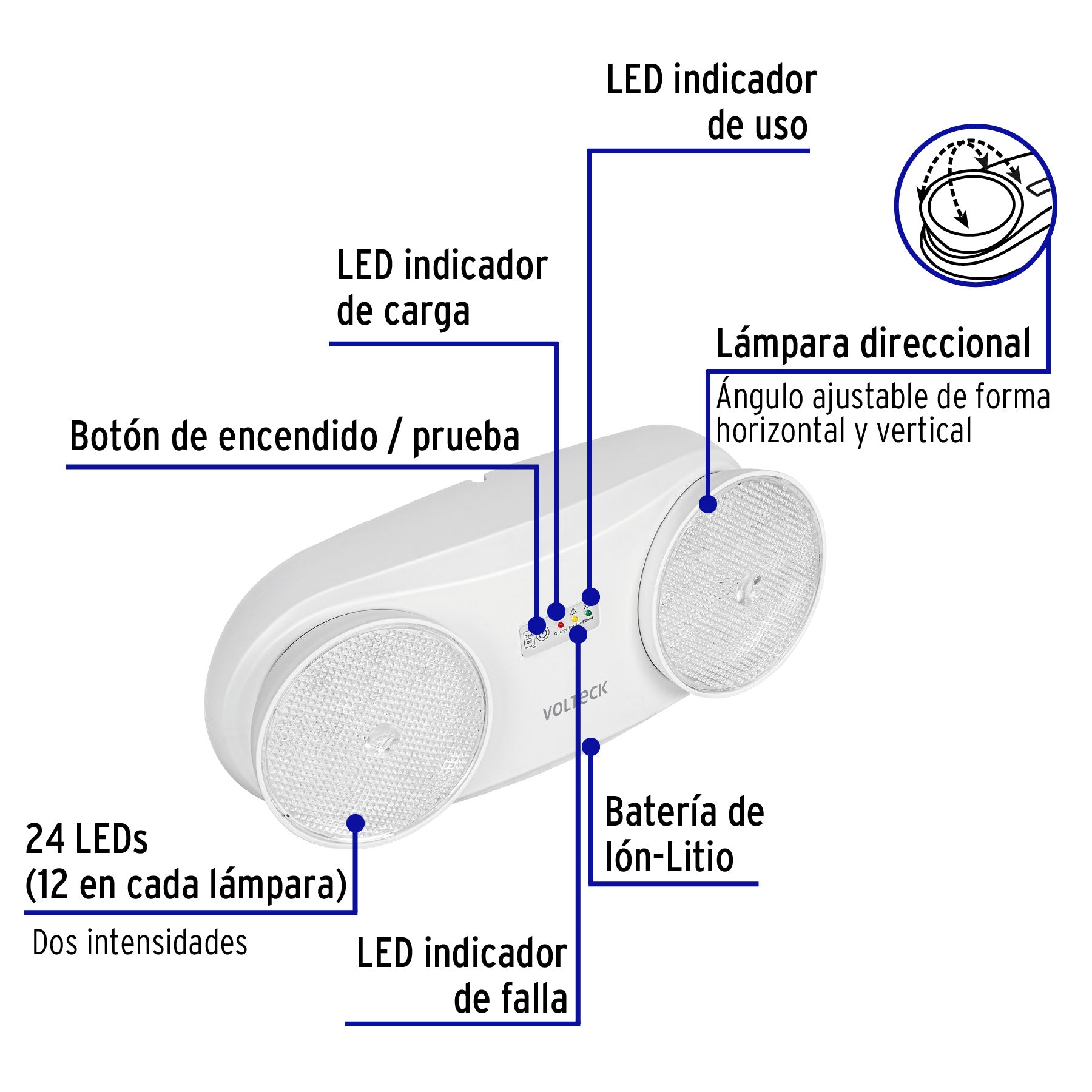 Lámpara de emergencia de 24 Leds 170 lm dirigible recargable | LAE-24D | 46992