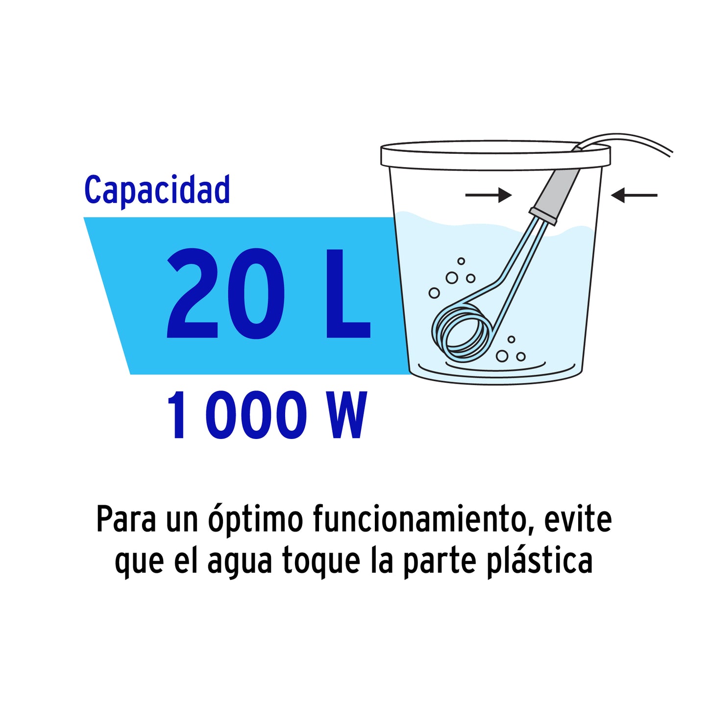 Calentador de inmersión p/agua #5.5 de 20 L 1000 W, Volteck | CAGU-5.5 | 46994