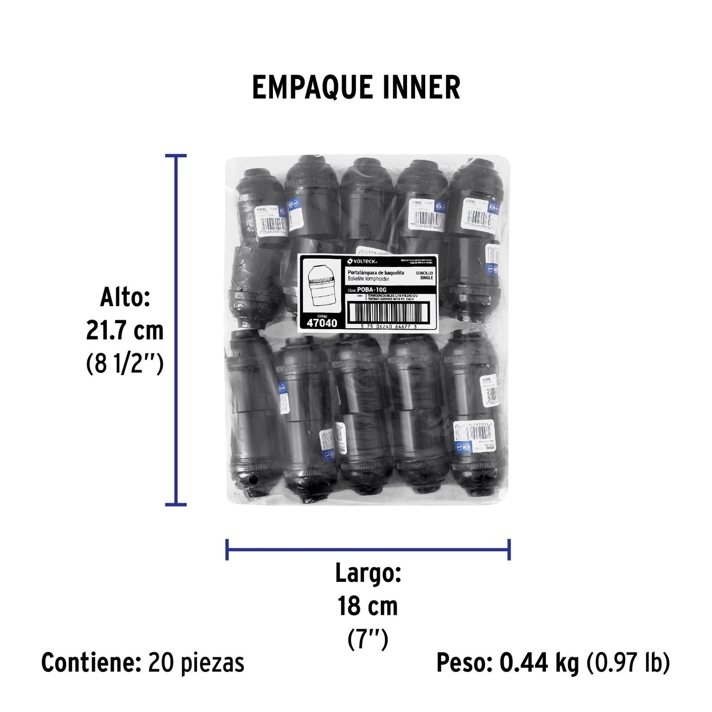 Portalámpara de baquelita, sencillo a granel, Volteck | POBA-10G | 47040