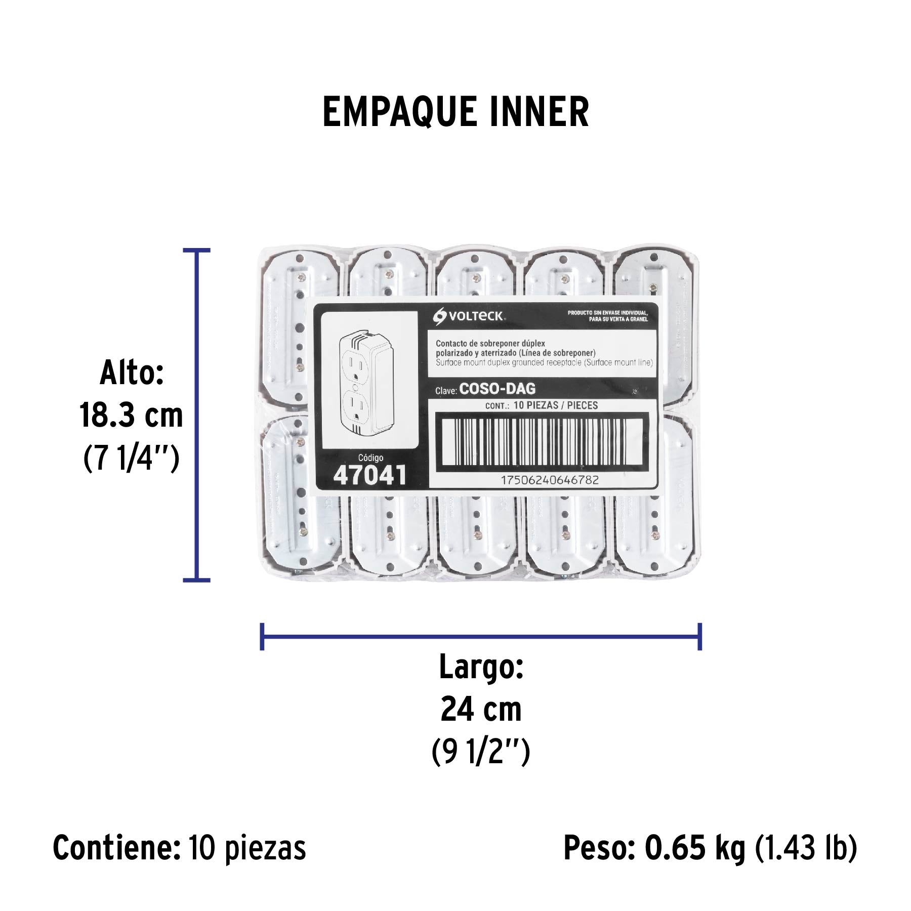 Contacto de sobreponer dúplex, 2 polos+tierra a granel | COSO-DAG | 47041