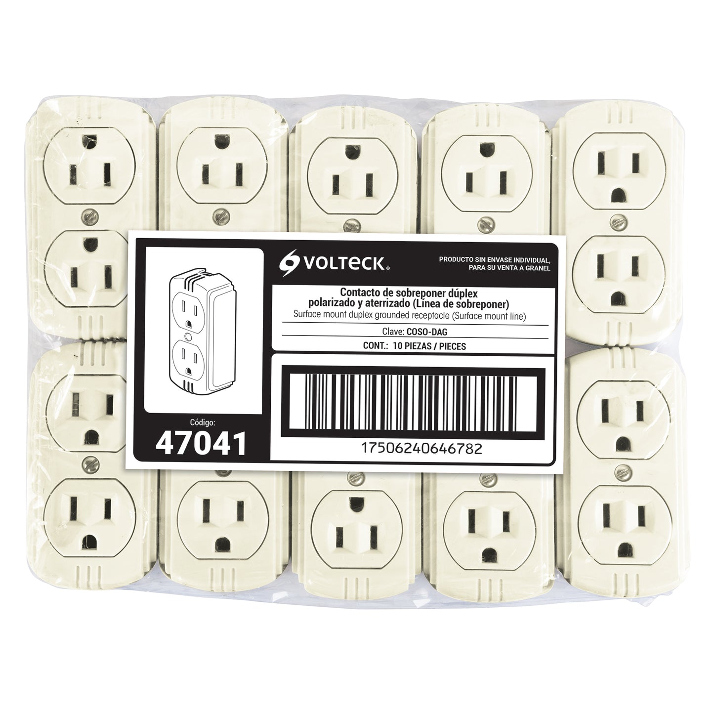 Contacto de sobreponer dúplex, 2 polos+tierra a granel | COSO-DAG | 47041