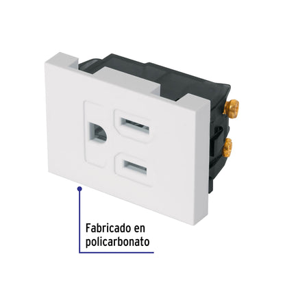 Contacto aterrizado, 1.5 módulos, línea Española, blanco | COA15-EB | 47052