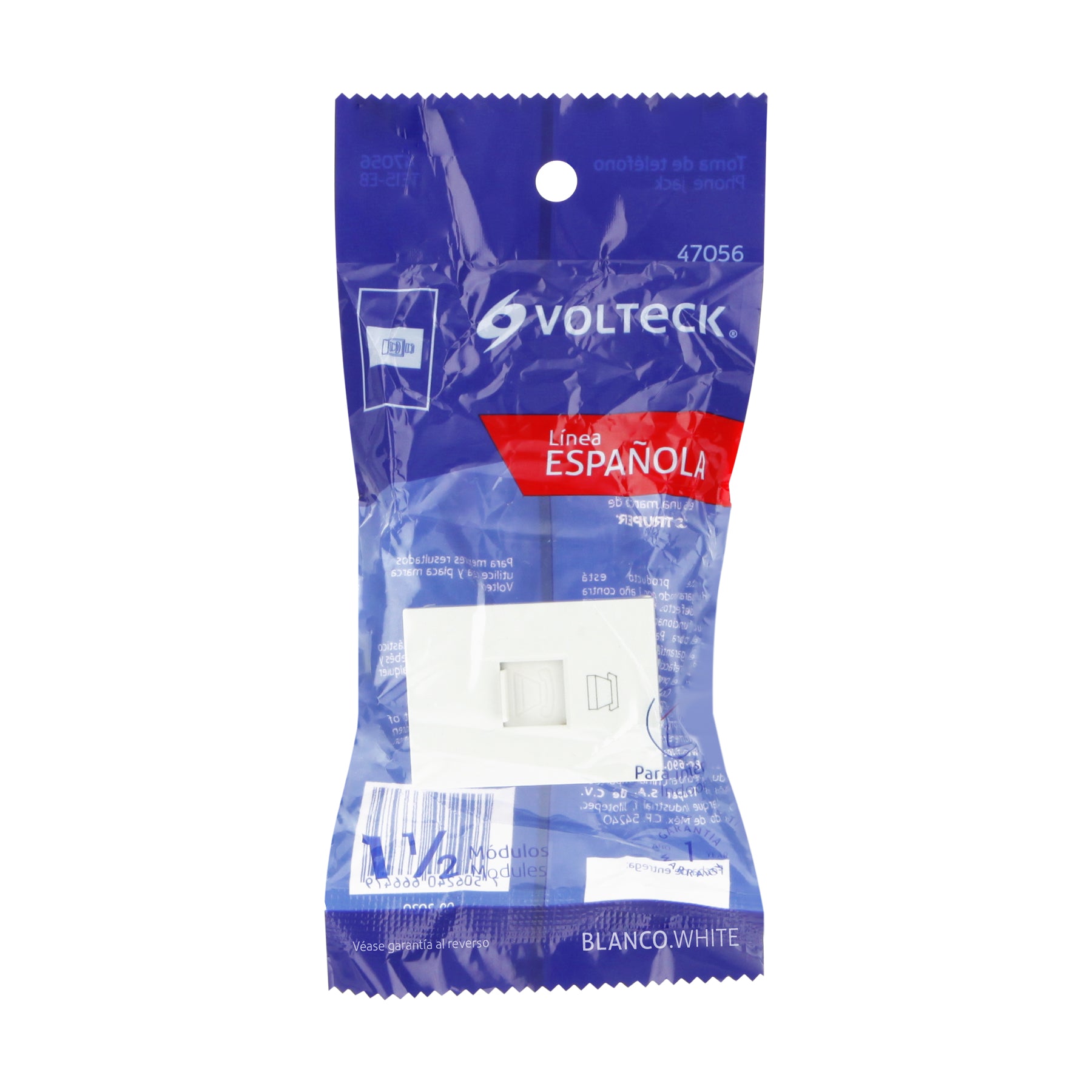 Toma de teléfono, 1.5 módulos, línea Española, color blanco | TE15-EB | 47056