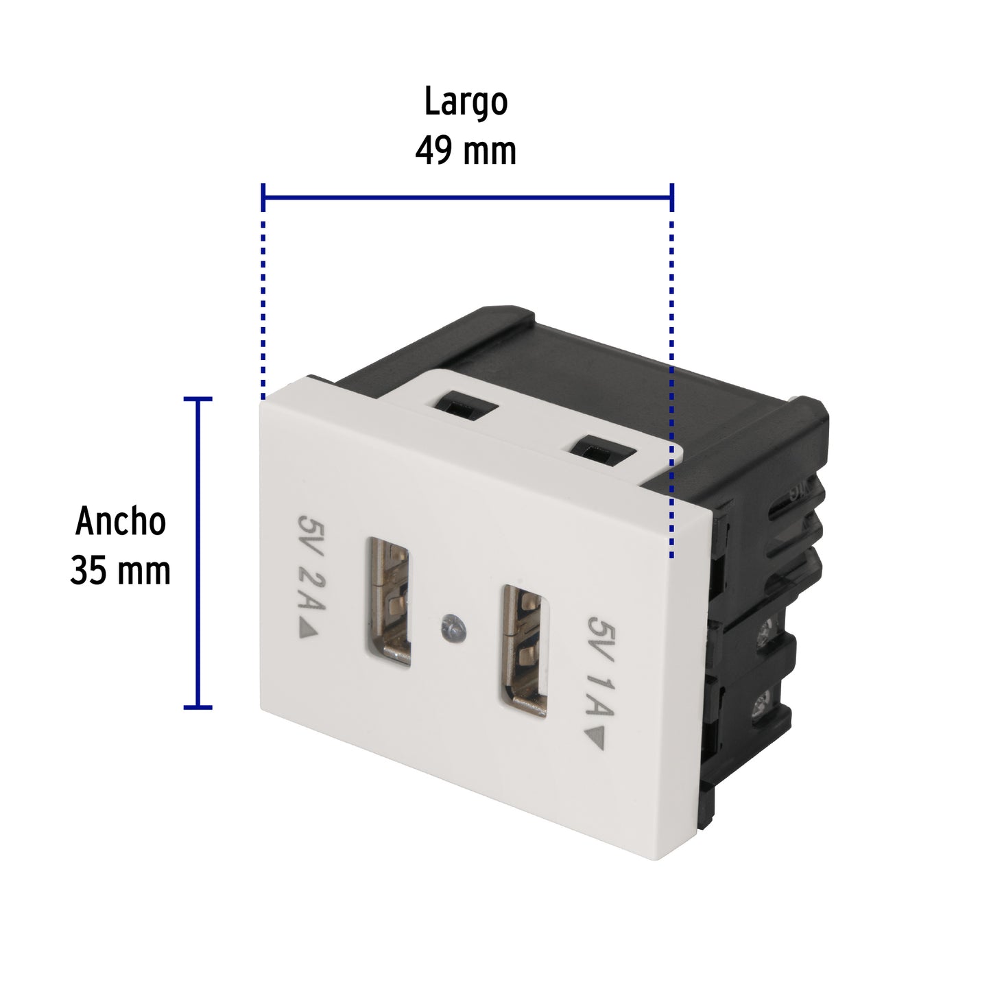 Toma con 2 puertos USB, 1.5 módulos, línea Española, blanco | C2USB-EB | 47057