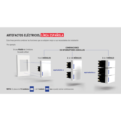 Placa 2 ventanas, 6 módulos, línea Española, color blanco | PP6M-EB | 47065