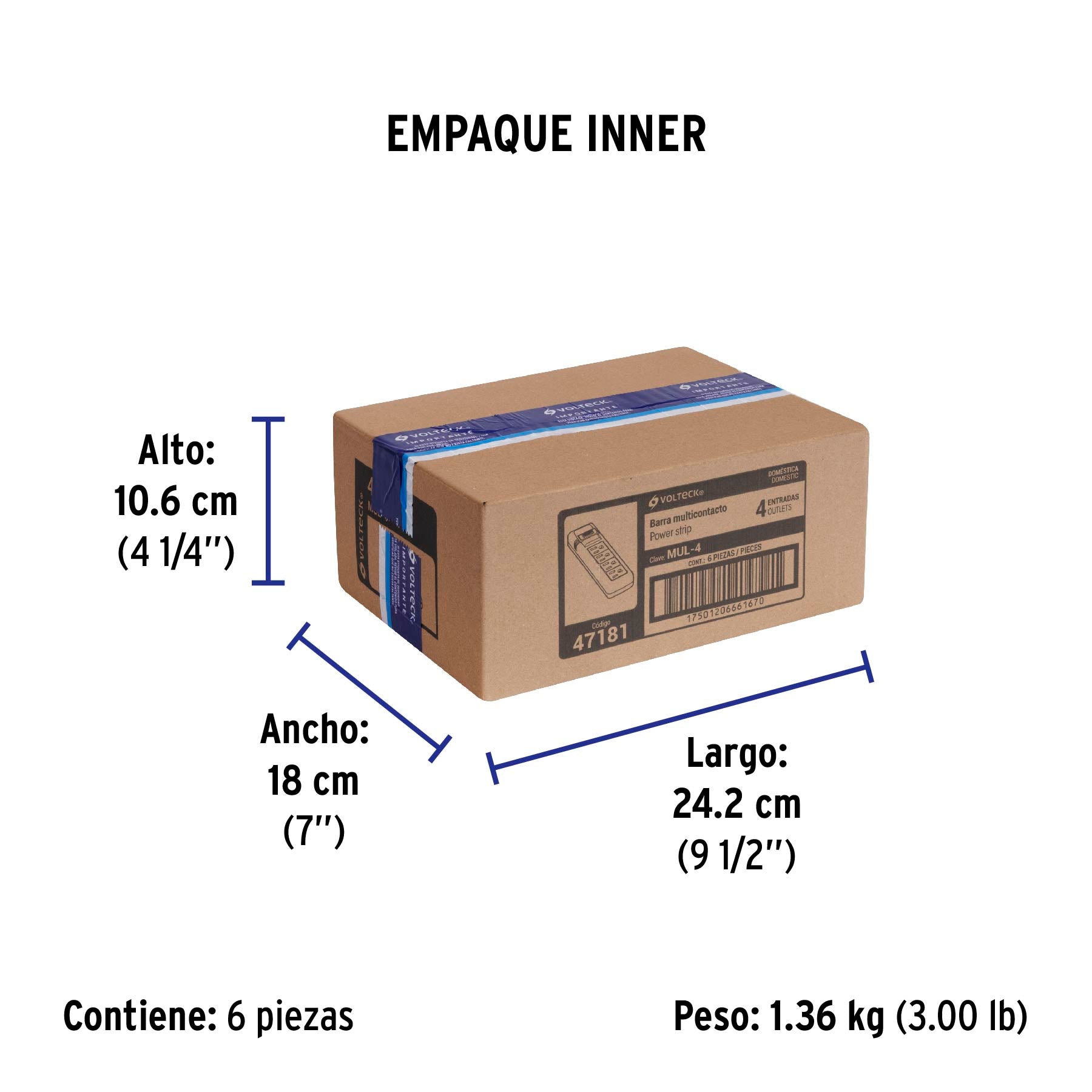Multicontacto 16 AWG uso rudo con 4 entradas, Volteck | MUL-4 | 47181