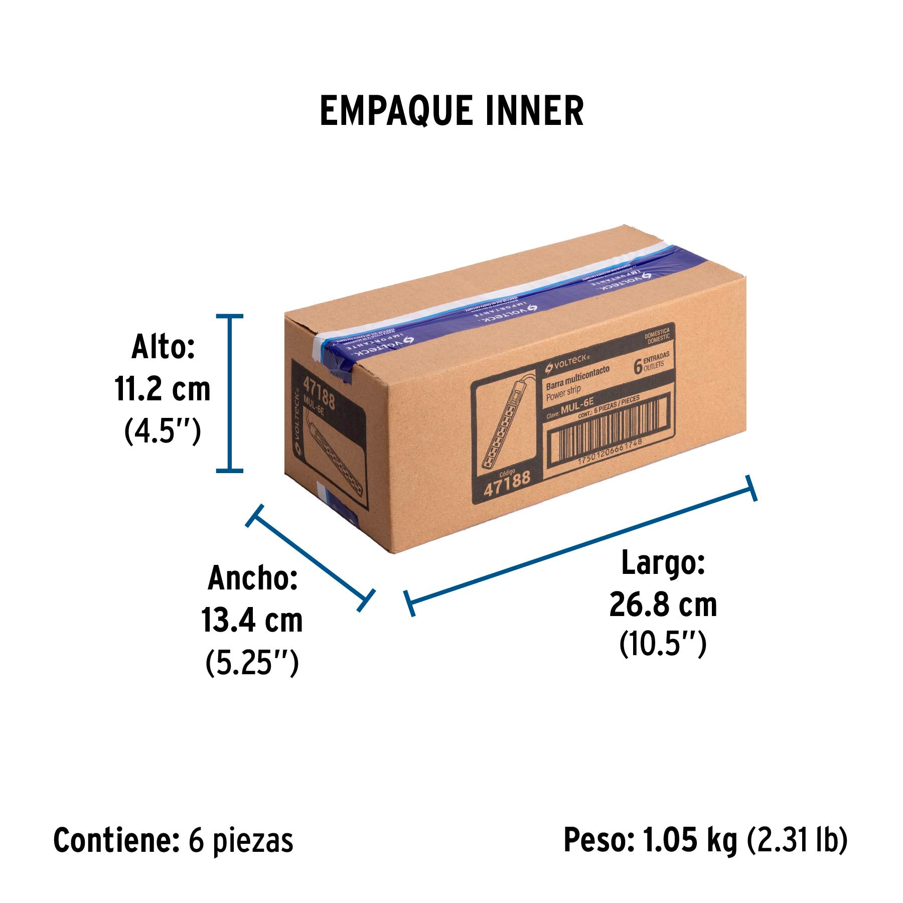 Multicontacto 16 AWG doméstico 6 entradas, Volteck | MUL-6E | 47188