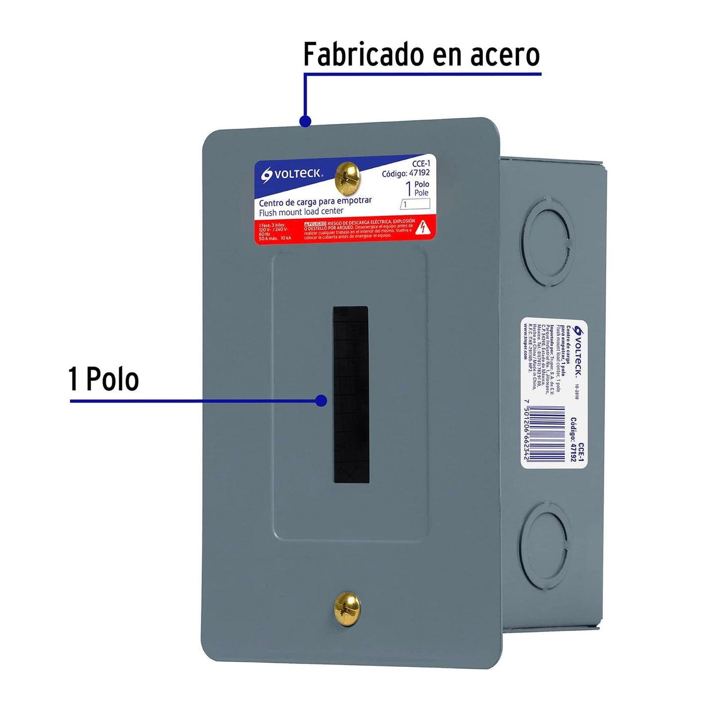 Centro de carga empotrable, 1 polo, Volteck | CCE-1 | 47192