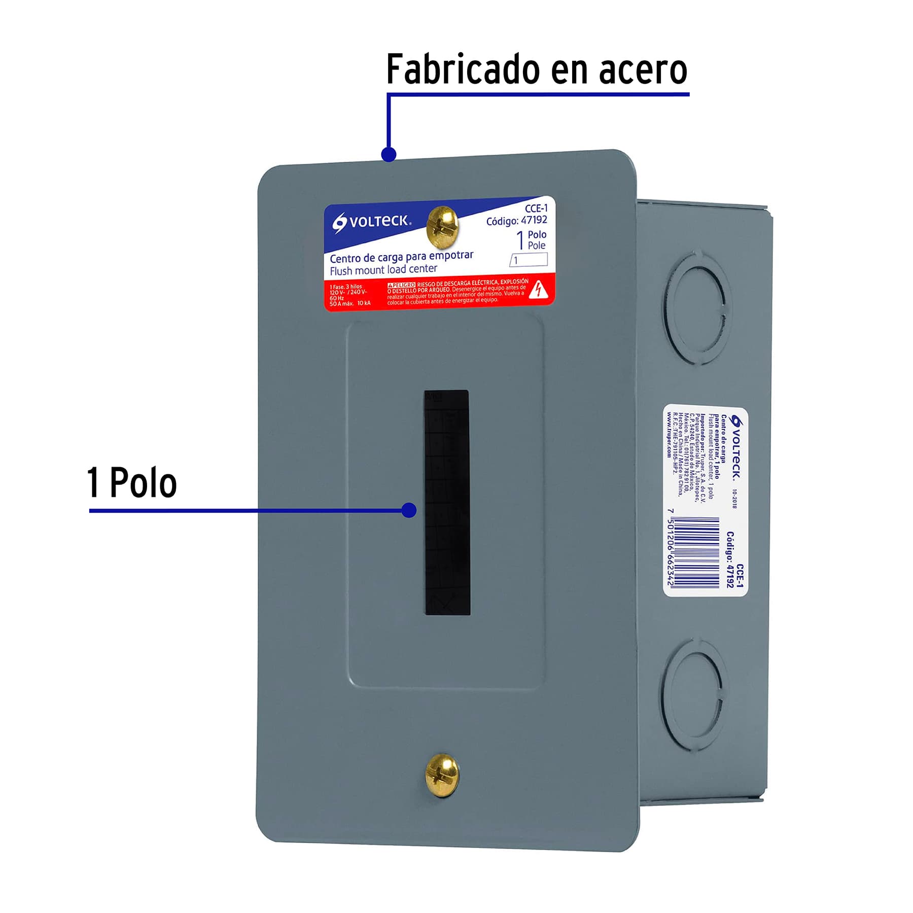 Centro de carga empotrable, 1 polo, Volteck | CCE-1 | 47192