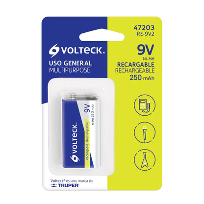 Blíster con 1 pila recargable 9V uso general, 250 mAh | RE-9V2 | 47203