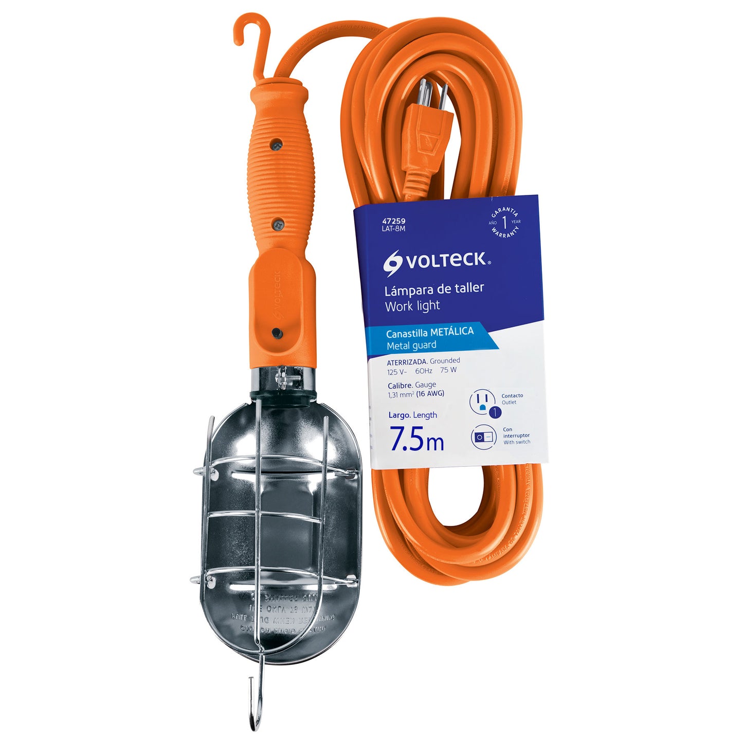 Lámpara de taller con canastilla metálica 7.5 m, Volteck | LAT-8M | 47259