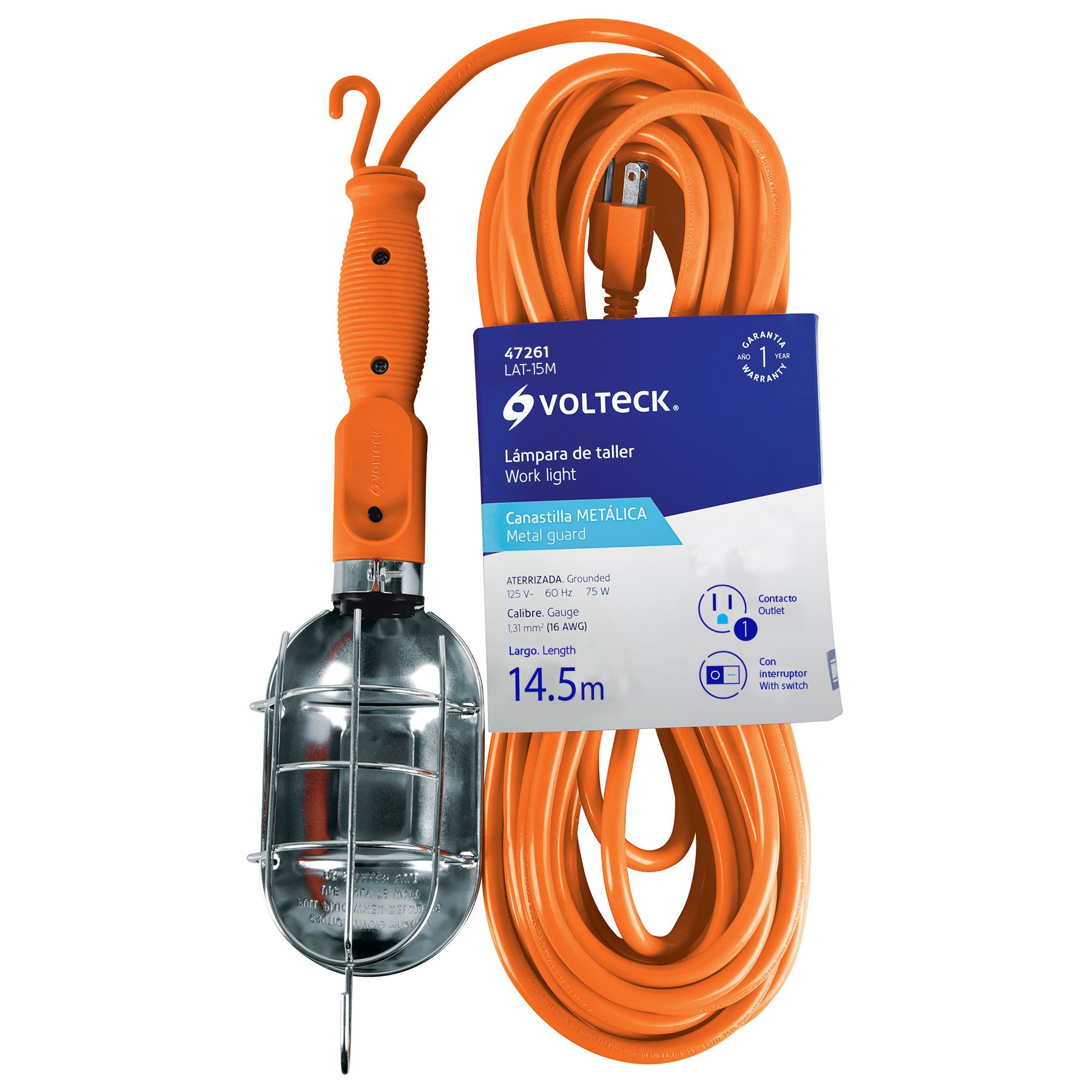 Lámpara de taller con canastilla metálica 14.5 m, Volteck | LAT-15M | 47261