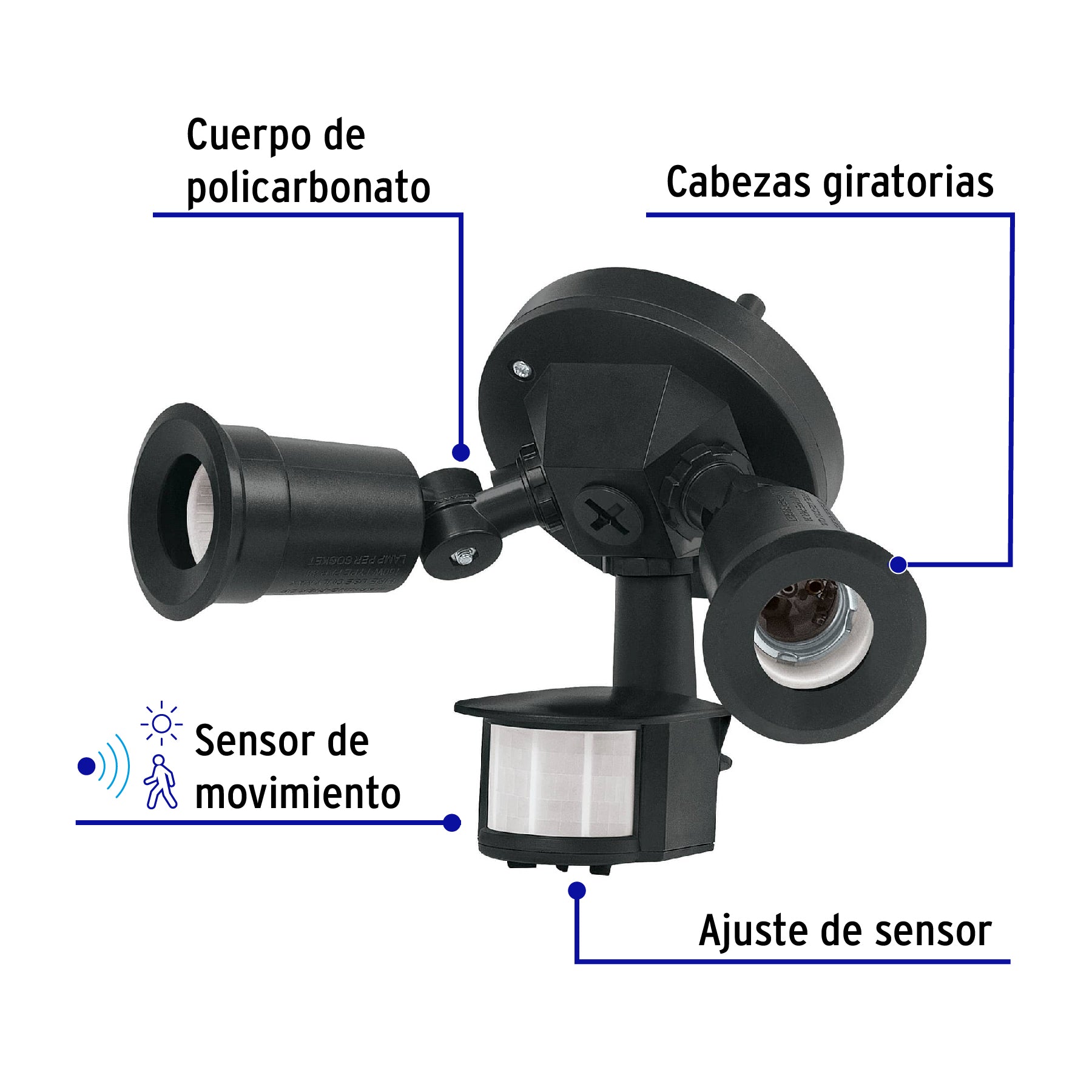 Arbotante negro c/sensor movimiento, lámparas no incluidas | ARB-902S | 47275
