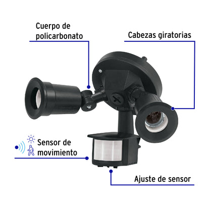 Arbotante negro c/sensor movimiento, lámparas no incluidas | ARB-902S | 47275