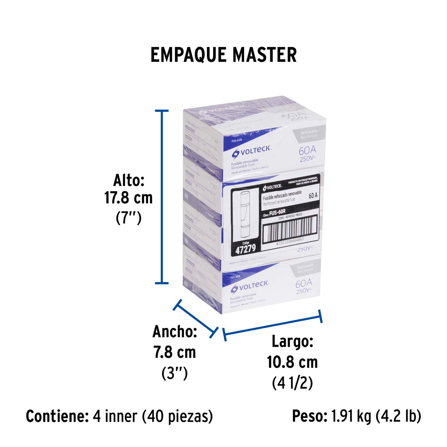 Fusible 60 A, reforzado, VOLTECK | FUS-60R | 47279