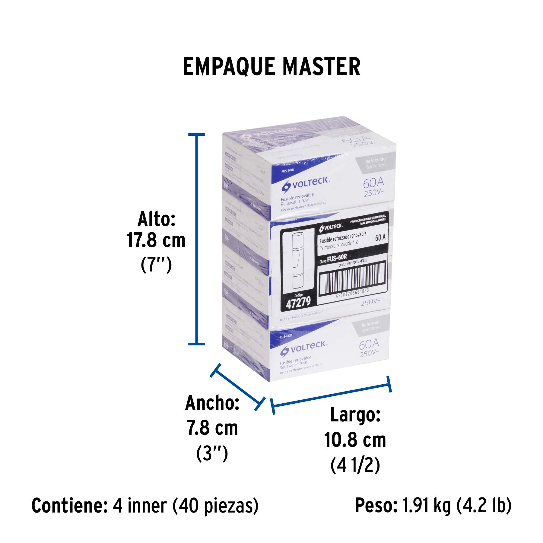 Fusible 60 A, reforzado, VOLTECK | FUS-60R | 47279