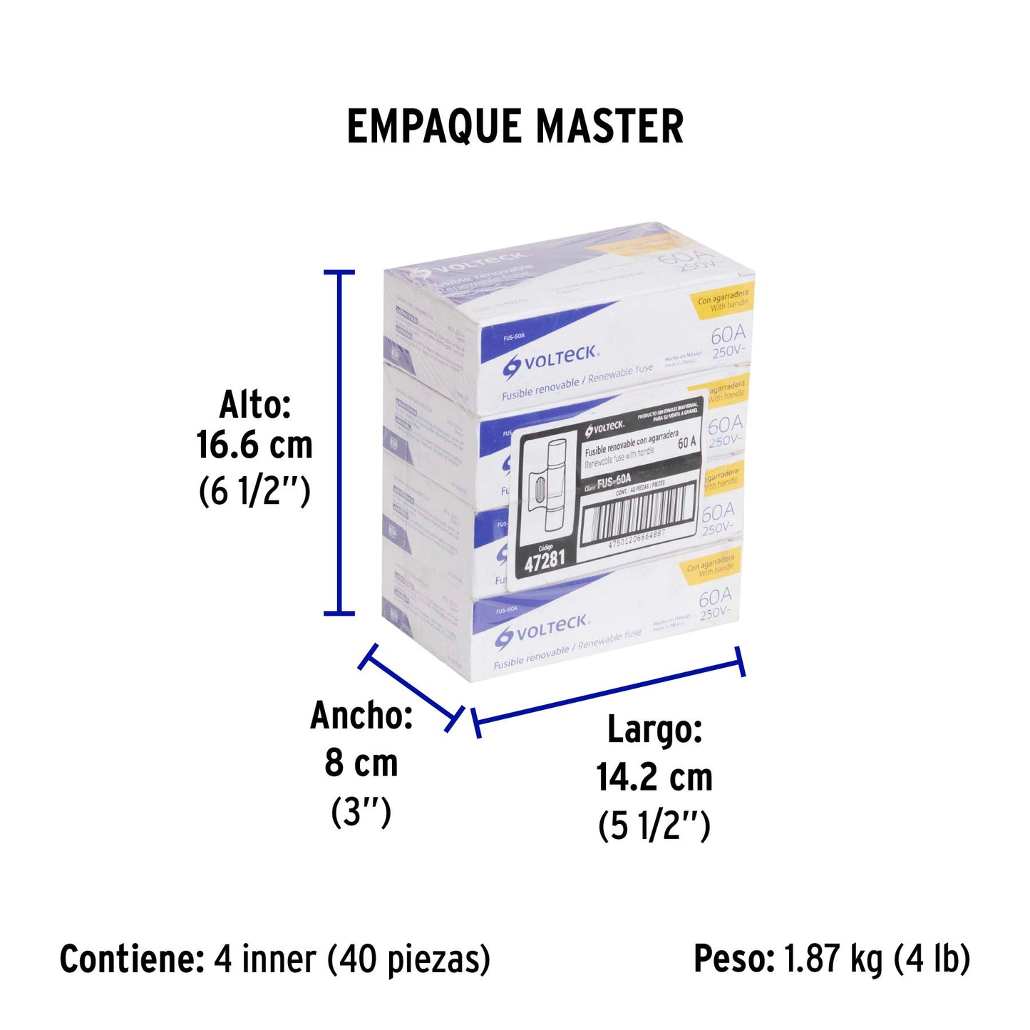Fusible 60 A con agarradera, VOLTECK | FUS-60A | 47281