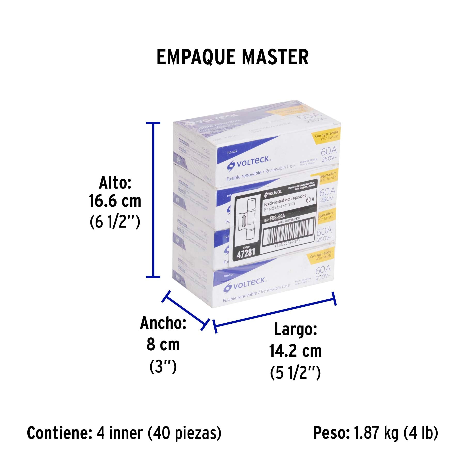 Fusible 60 A con agarradera, VOLTECK | FUS-60A | 47281