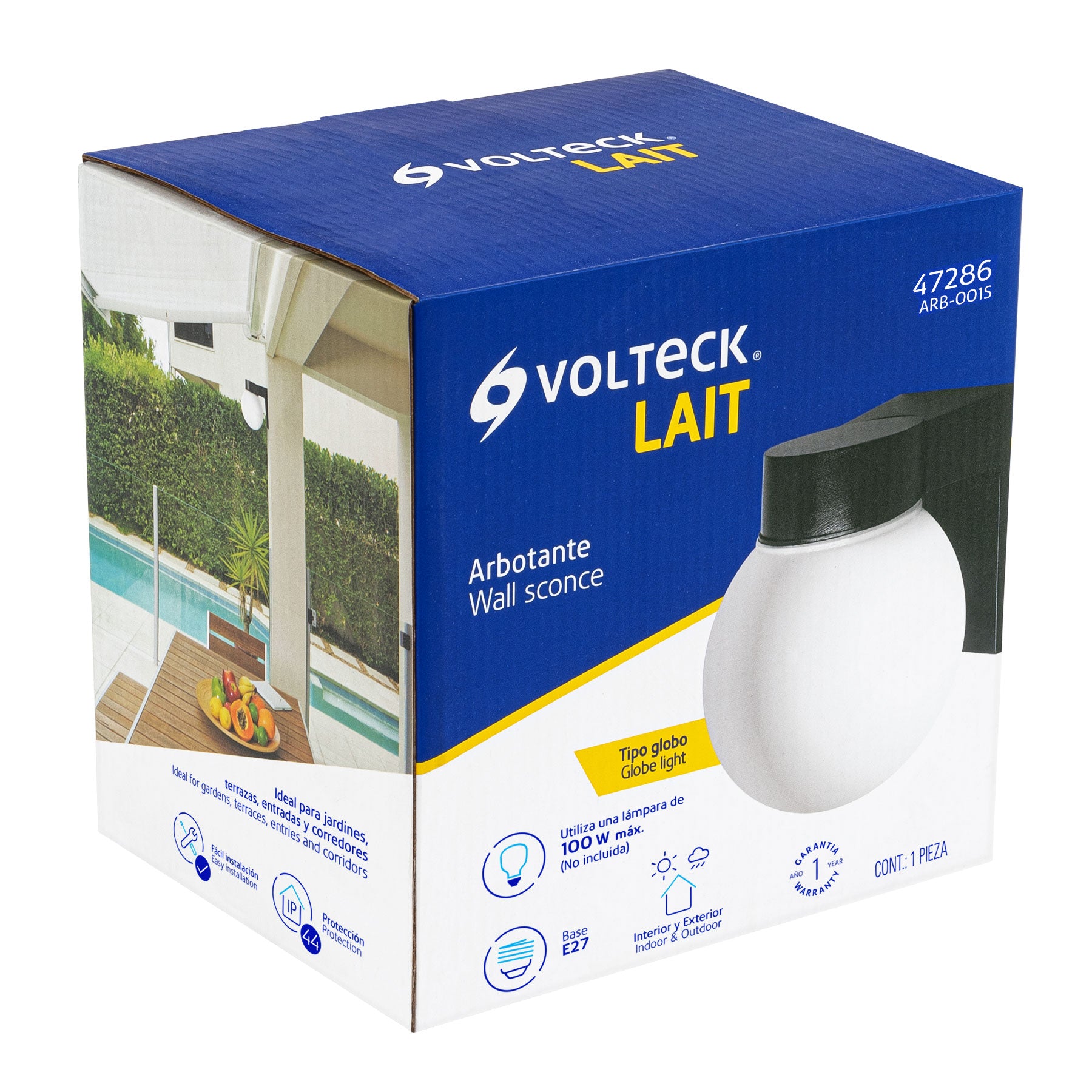 Arbotante de pared tipo globo, lámpara no incluida, Volteck | ARB-001S | 47286