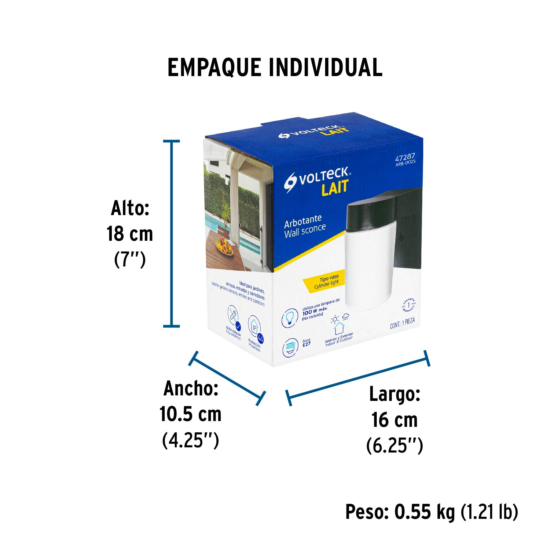 Arbotante de pared tipo vaso, lámpara no incluida, Volteck | ARB-002S | 47287