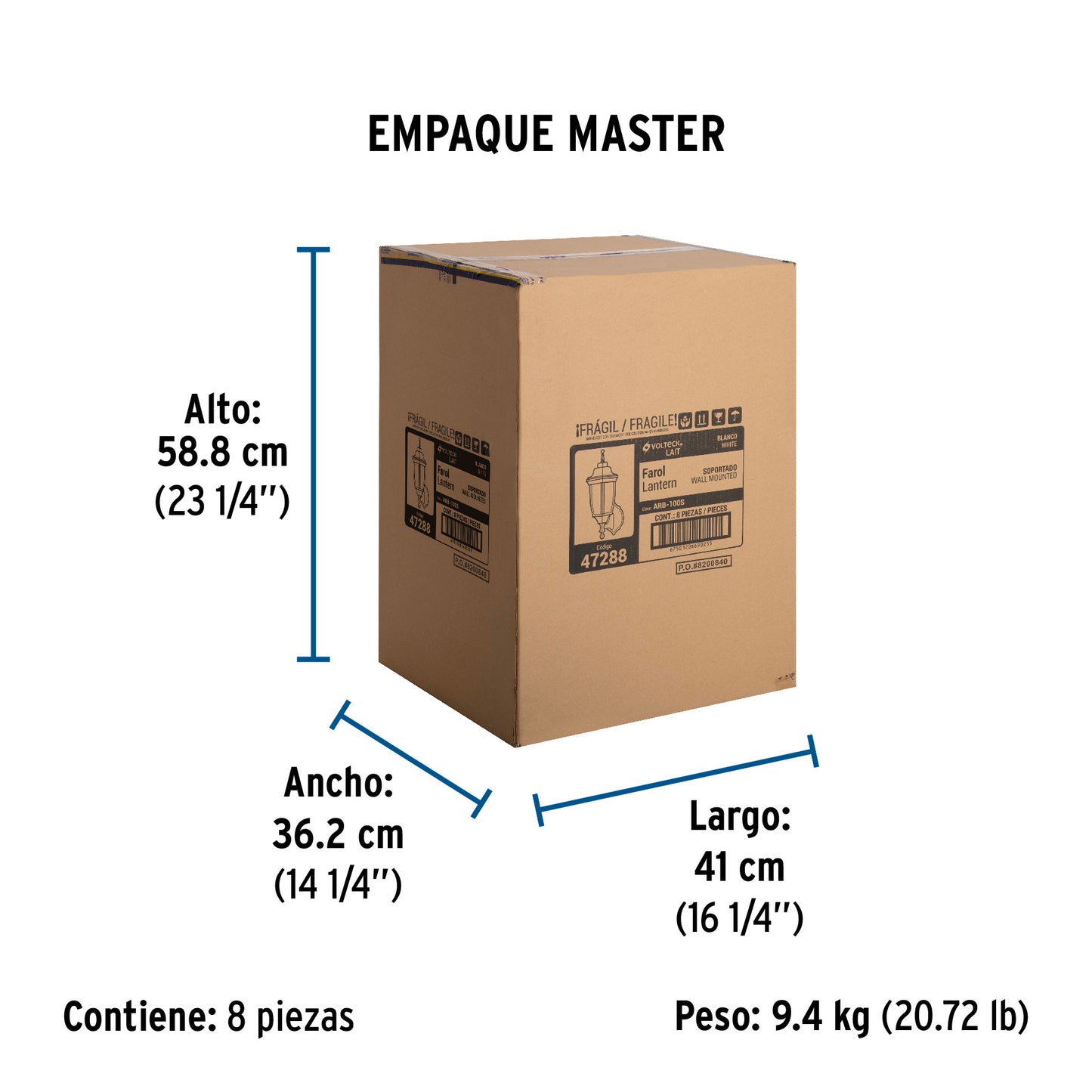 Arbotante tipo farol tradicional soportado p/exterior blanco | ARB-100S | 47288