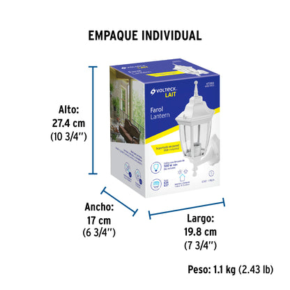 Arbotante tipo farol tradicional soportado p/exterior blanco | ARB-100S | 47288