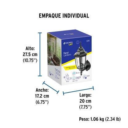 Arbotante tipo farol tradicional soportado p/exterior, negro | ARB-101S | 47289