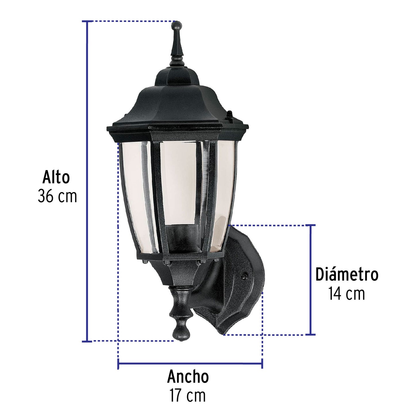 Arbotante tipo farol tradicional soportado p/exterior, negro | ARB-101S | 47289