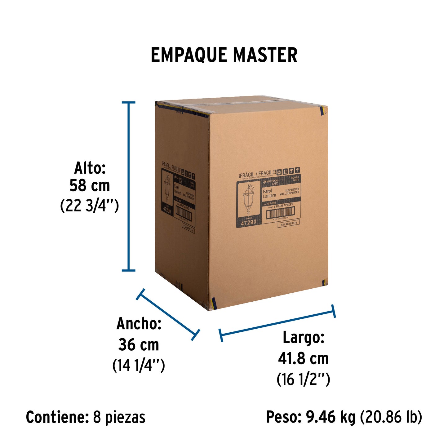 Arbotante tipo farol tradicional suspendido p/exterior, bco. | ARB-102S | 47290