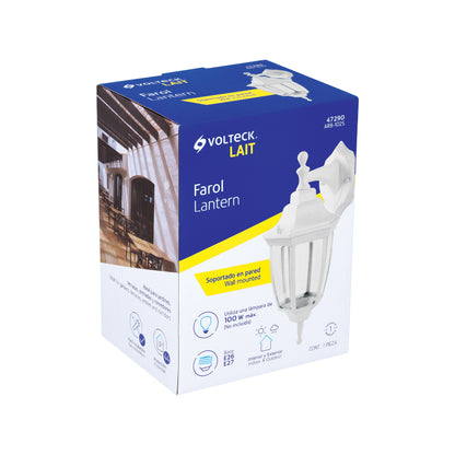 Arbotante tipo farol tradicional suspendido p/exterior, bco. | ARB-102S | 47290