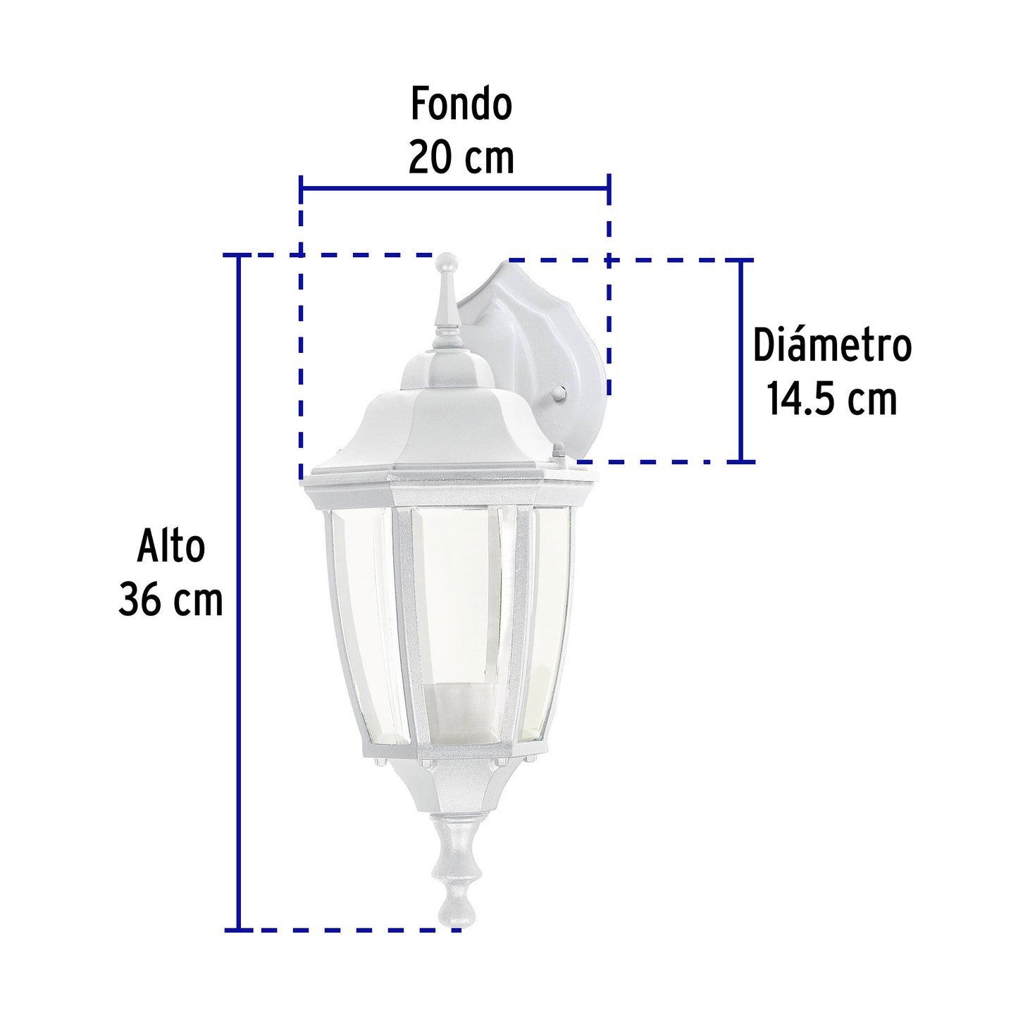 Arbotante tipo farol tradicional suspendido p/exterior, bco. | ARB-102S | 47290