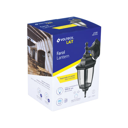 Arbotante tipo farol tradicional suspendido p/exterior negro | ARB-103S | 47291