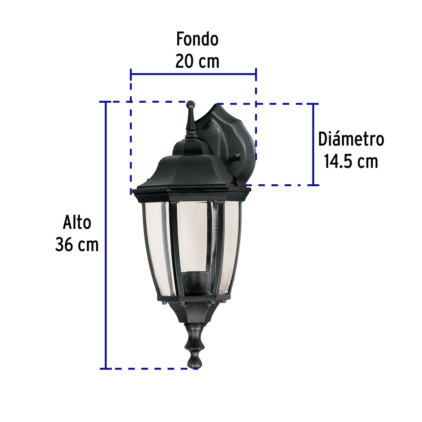 Arbotante tipo farol tradicional suspendido p/exterior negro | ARB-103S | 47291