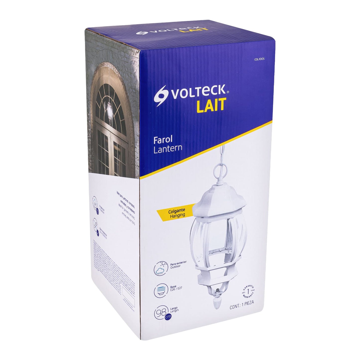 Arbotante tipo farol tradicional colgante p/exterior, blanco | COL-100S | 47296