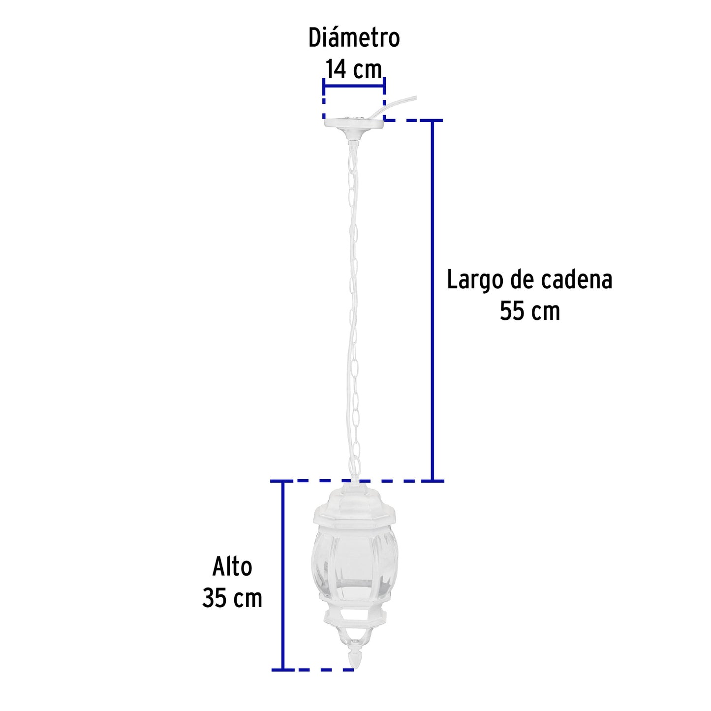 Arbotante tipo farol tradicional colgante p/exterior, blanco | COL-100S | 47296