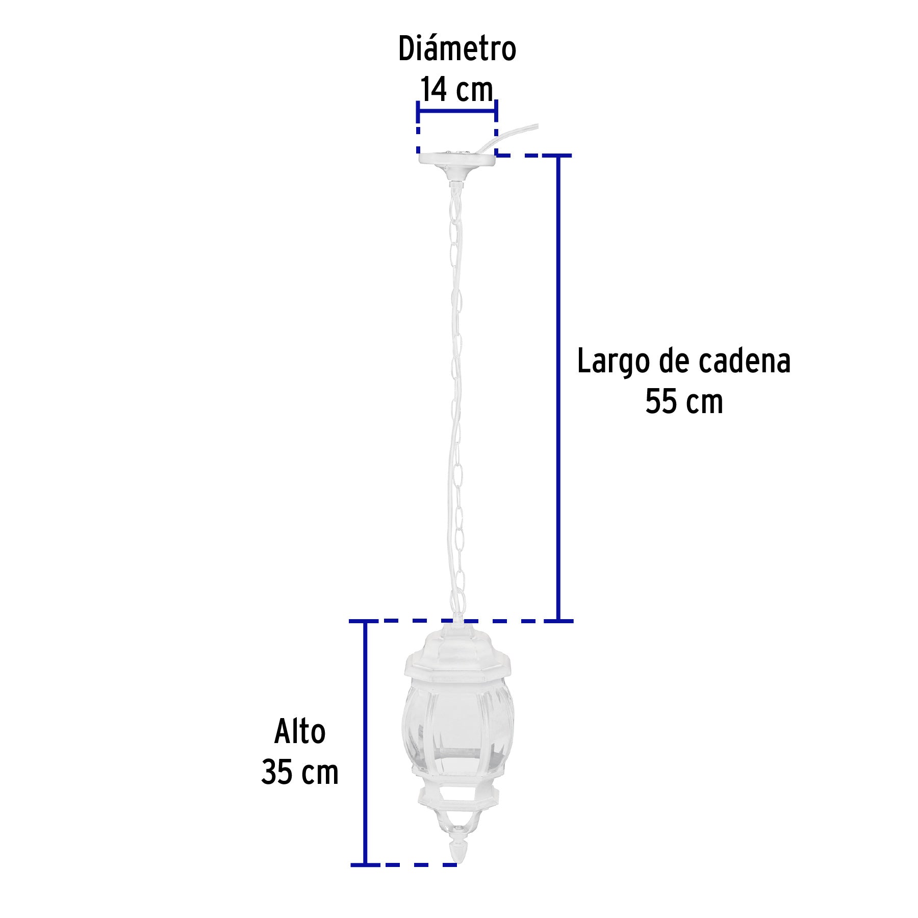 Arbotante tipo farol tradicional colgante p/exterior, blanco | COL-100S | 47296