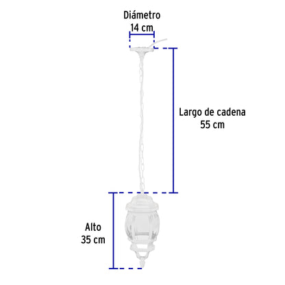 Arbotante tipo farol tradicional colgante p/exterior, blanco | COL-100S | 47296
