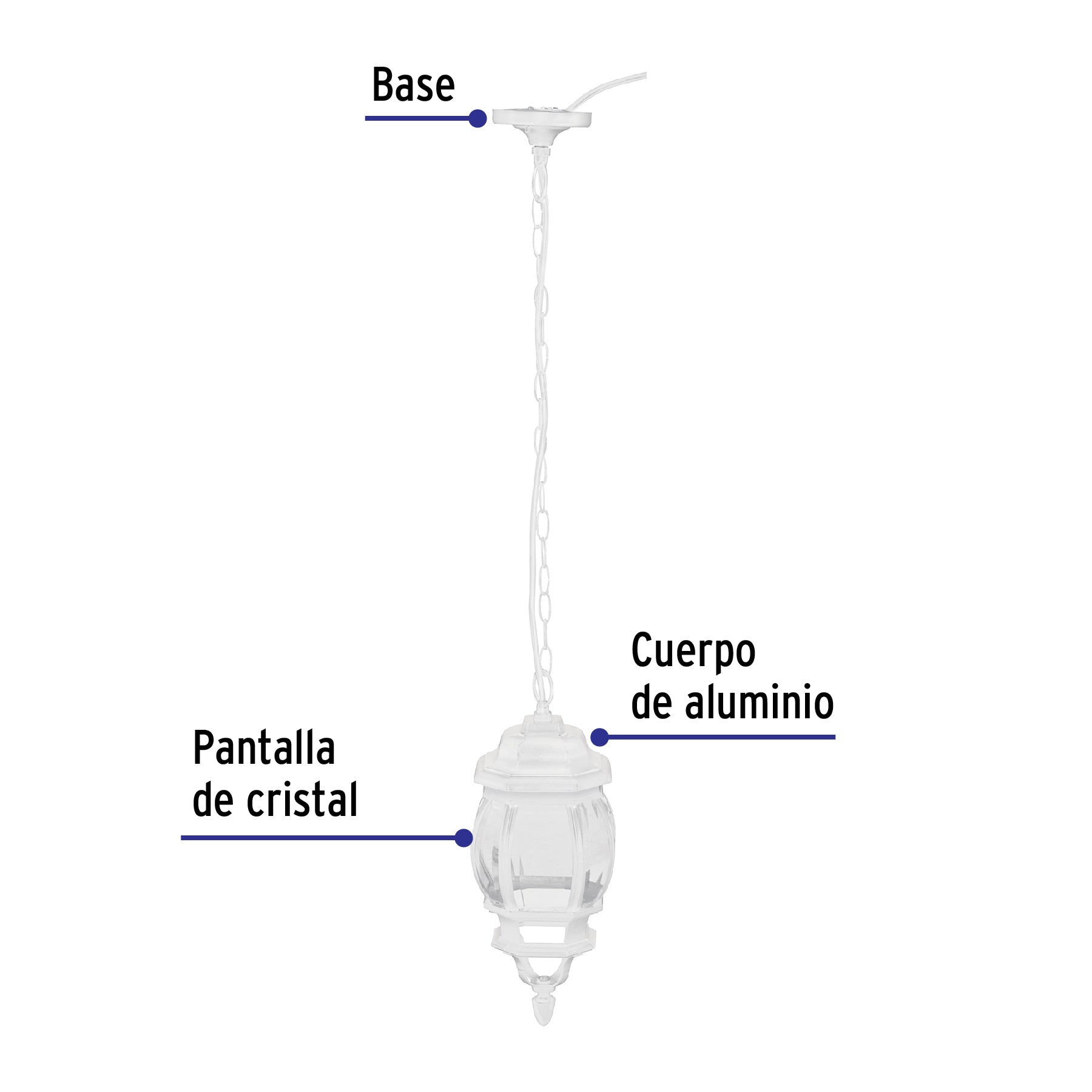 Arbotante tipo farol tradicional colgante p/exterior, blanco | COL-100S | 47296