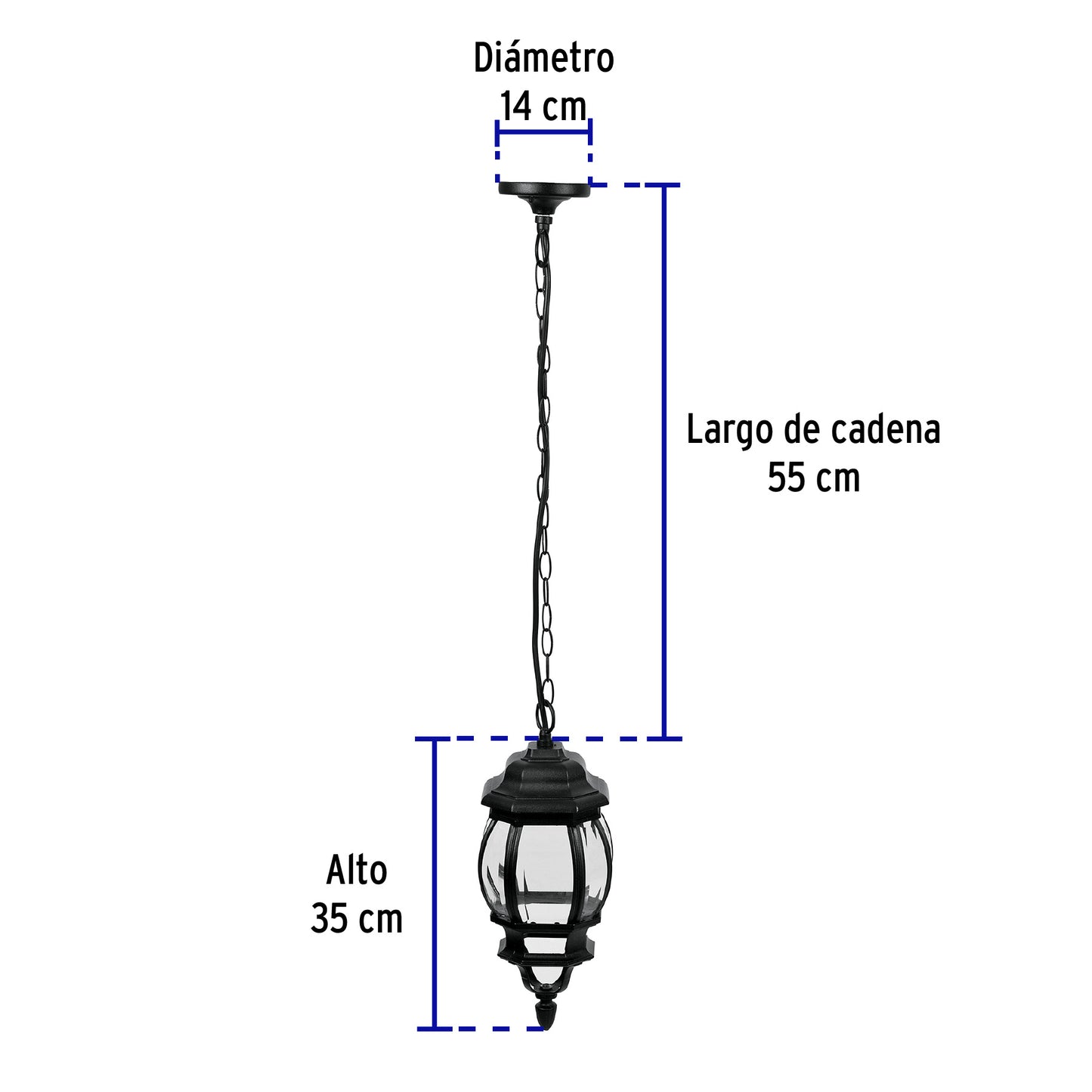 Arbotante tipo farol tradicional colgante p/exterior, negro | COL-101S | 47297