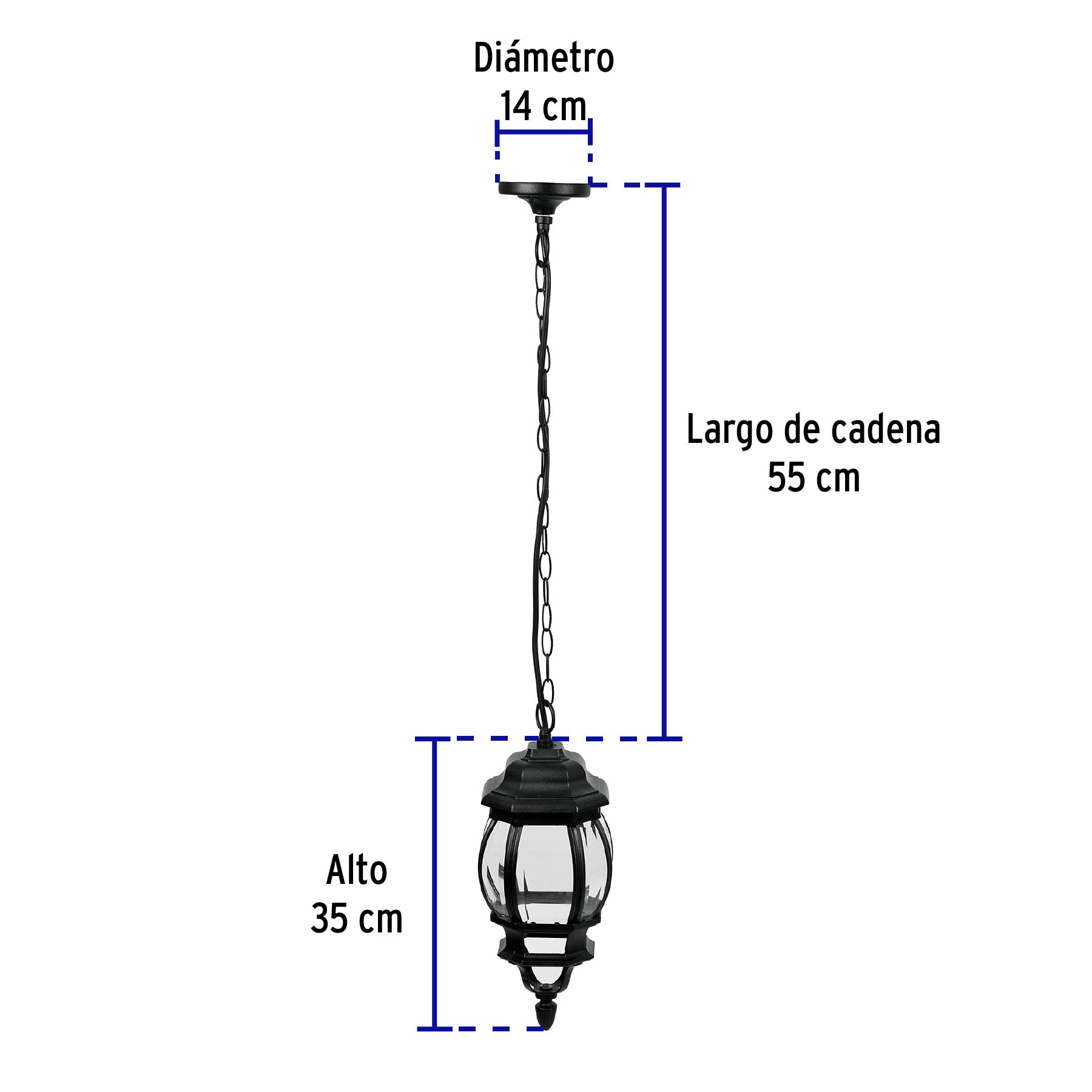Arbotante tipo farol tradicional colgante p/exterior, negro | COL-101S | 47297