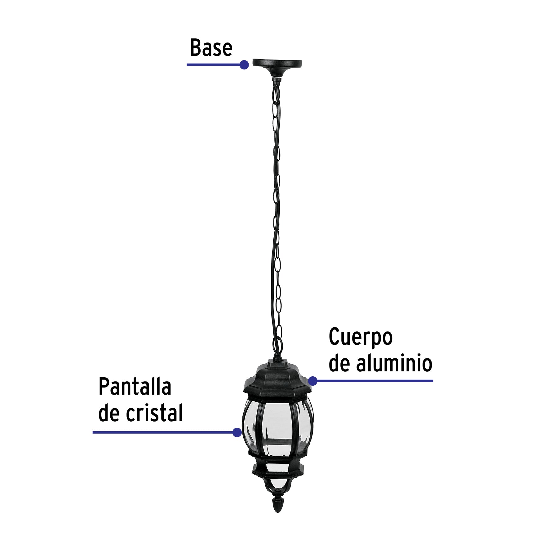 Arbotante tipo farol tradicional colgante p/exterior, negro | COL-101S | 47297