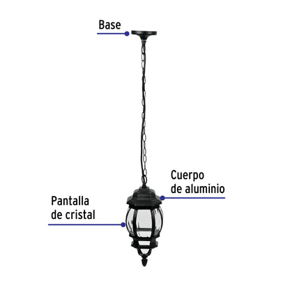 Arbotante tipo farol tradicional colgante p/exterior, negro | COL-101S | 47297