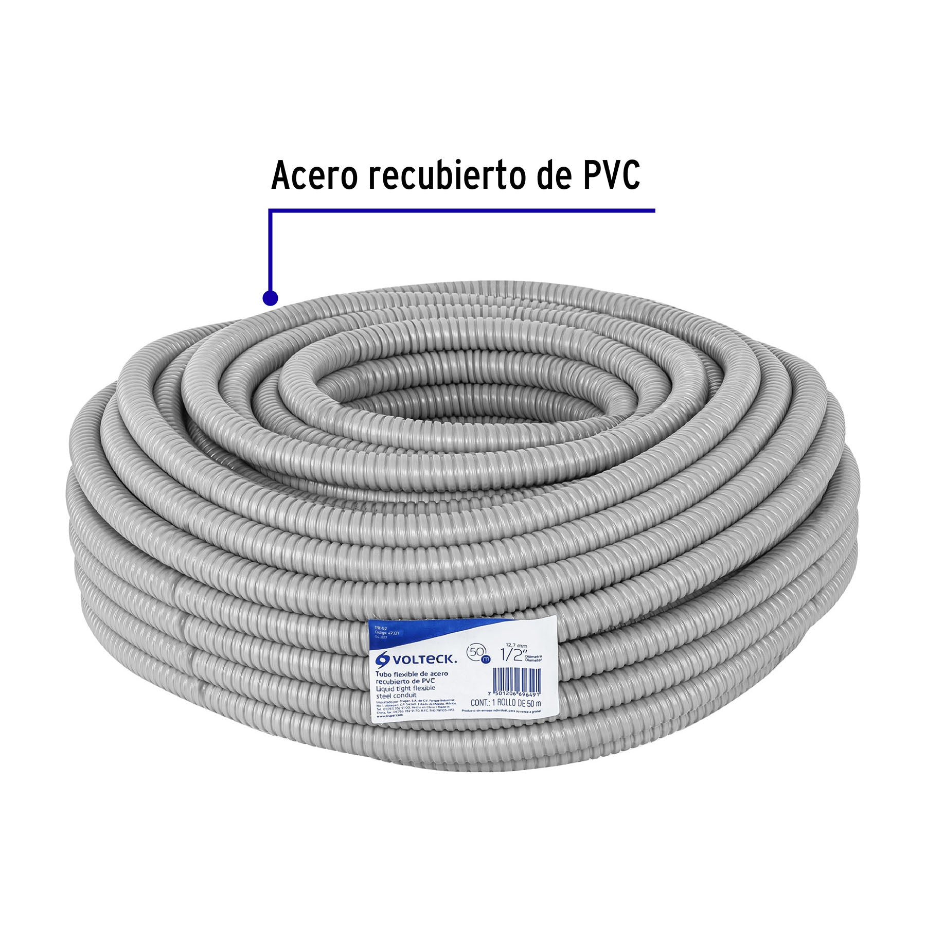 Rollo de 50 m de tubo flexible liquid tight de 1/2', Volteck | TFR-1/2 | 47321