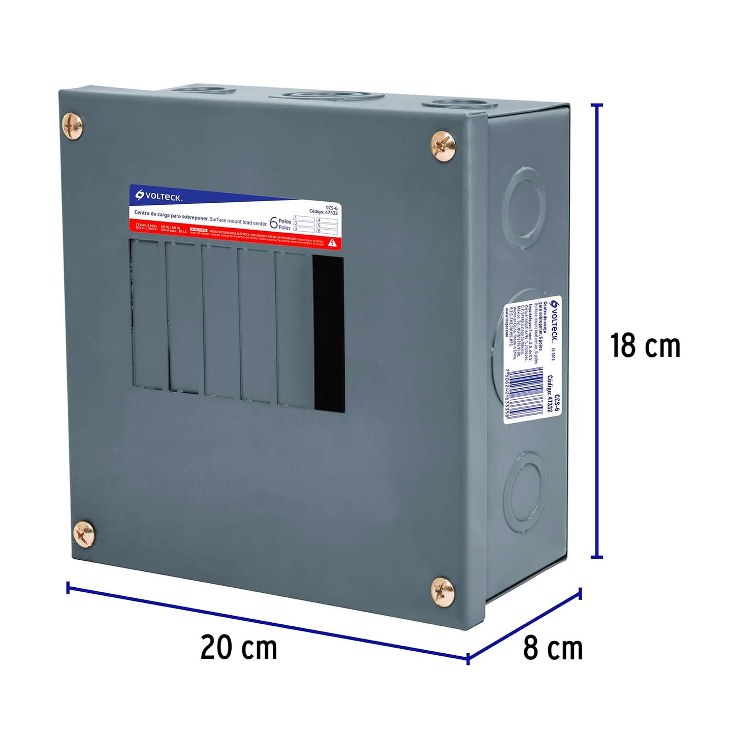 Centro de carga de sobreponer, 6 polos, Volteck | CCS-6 | 47332