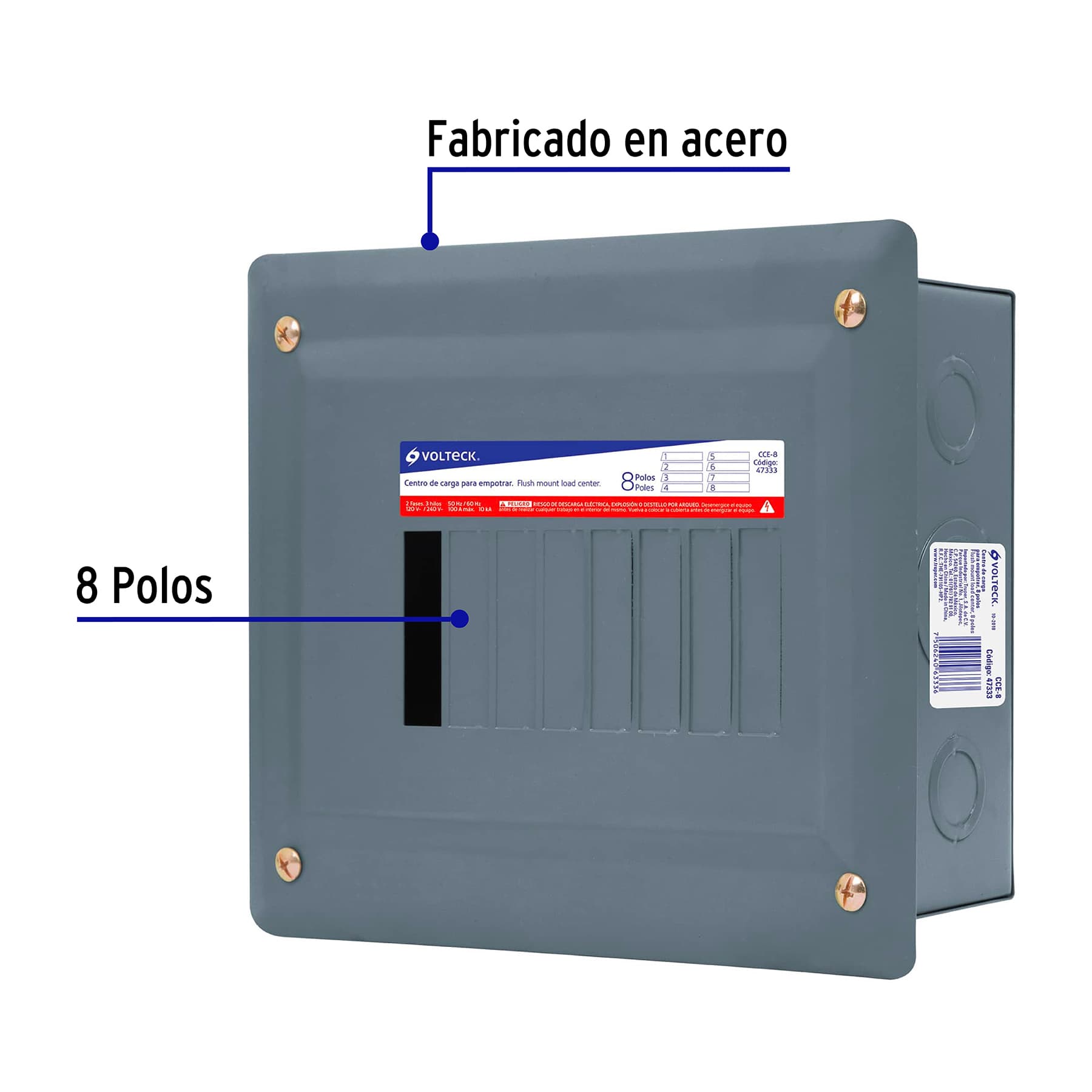 Centro de carga empotrable, 8 polos, Volteck | CCE-8 | 47333
