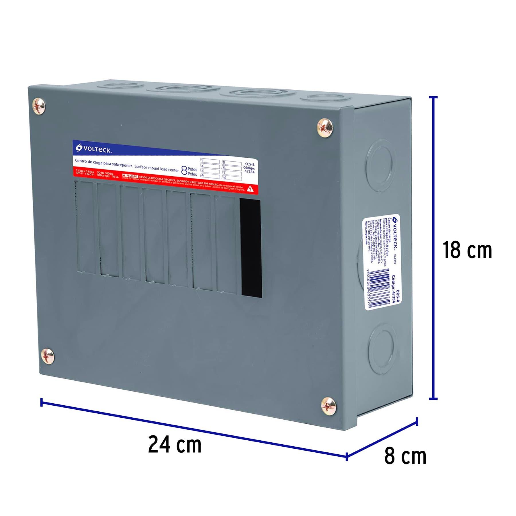 Centro de carga de sobreponer, 8 polos, Volteck | CCS-8 | 47334