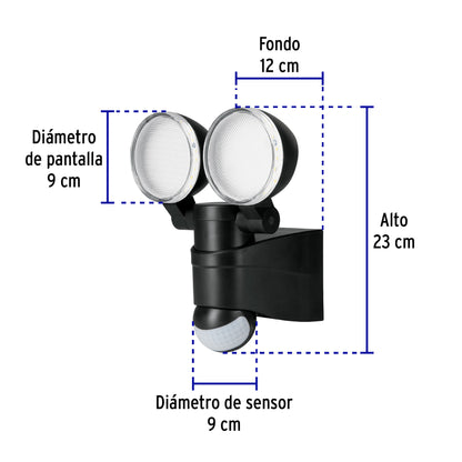 Arbotante LED 12 W negro con sensor de movimiento, Volteck | ARB-902L | 47338